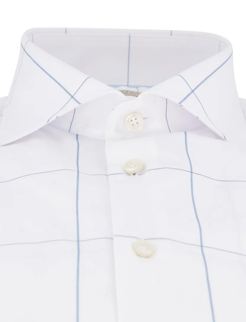 John Miller overhemd wit geruit wide collar