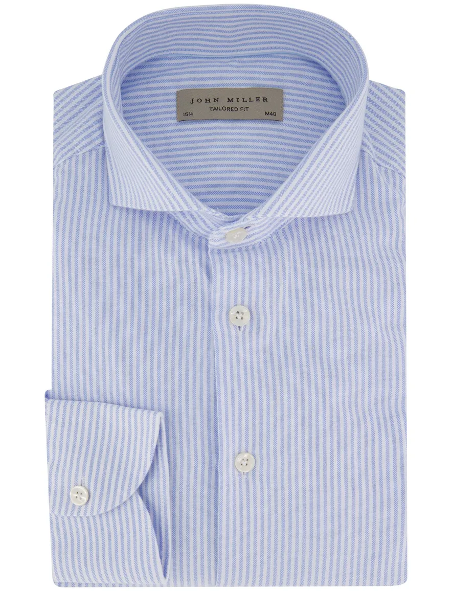 John Miller overhemd lichtblauw gestreept wide collar