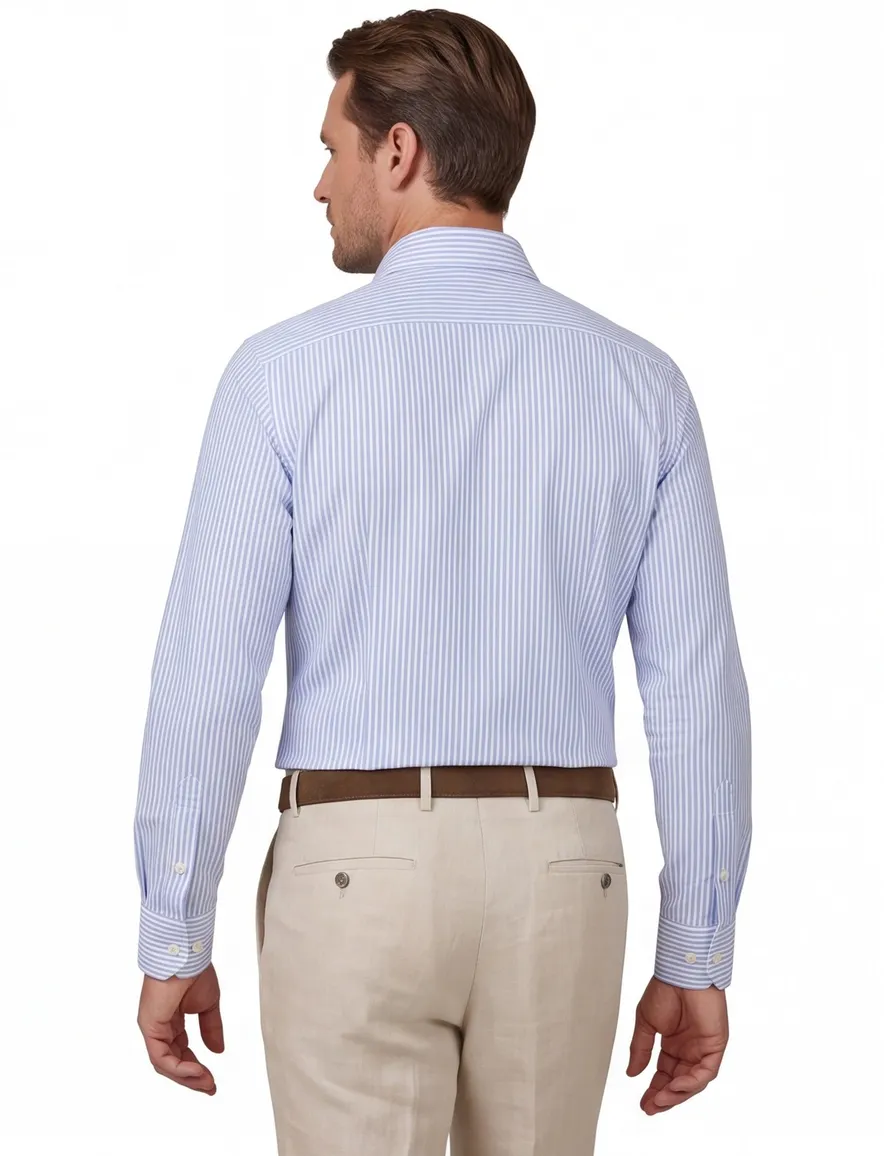 John Miller overhemd lichtblauw gestreept wide collar