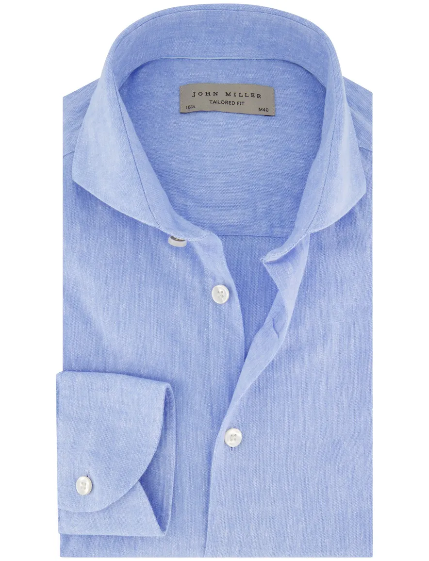 John Miller tailored fit overhemd blauw effen