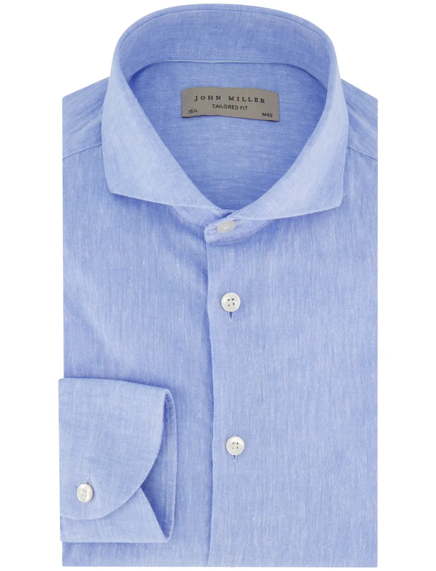 John Miller tailored fit overhemd blauw effen