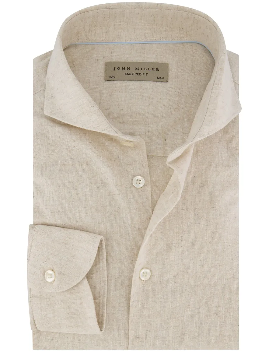 John Miller tailored fit overhemd beige effen