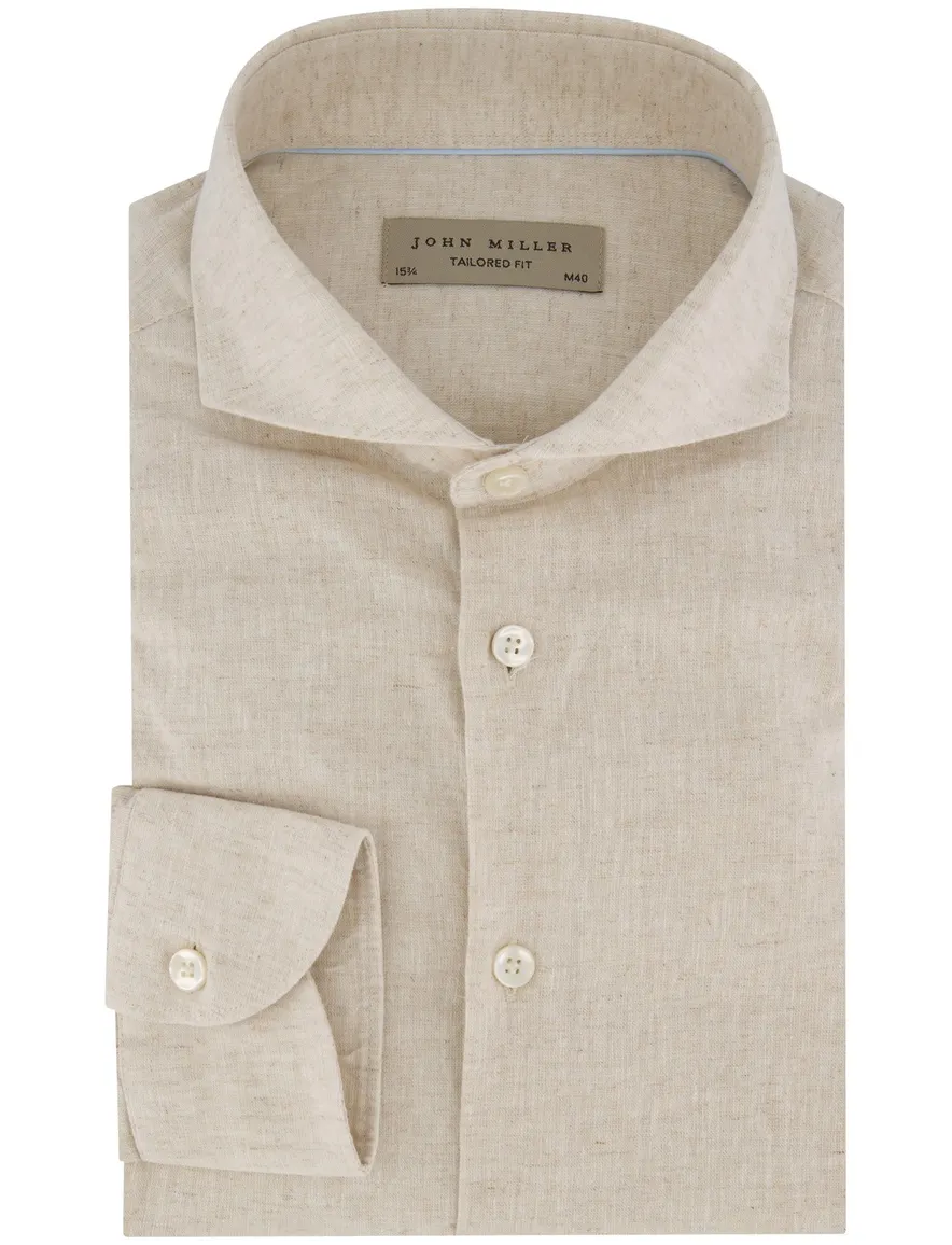 John Miller tailored fit overhemd beige effen