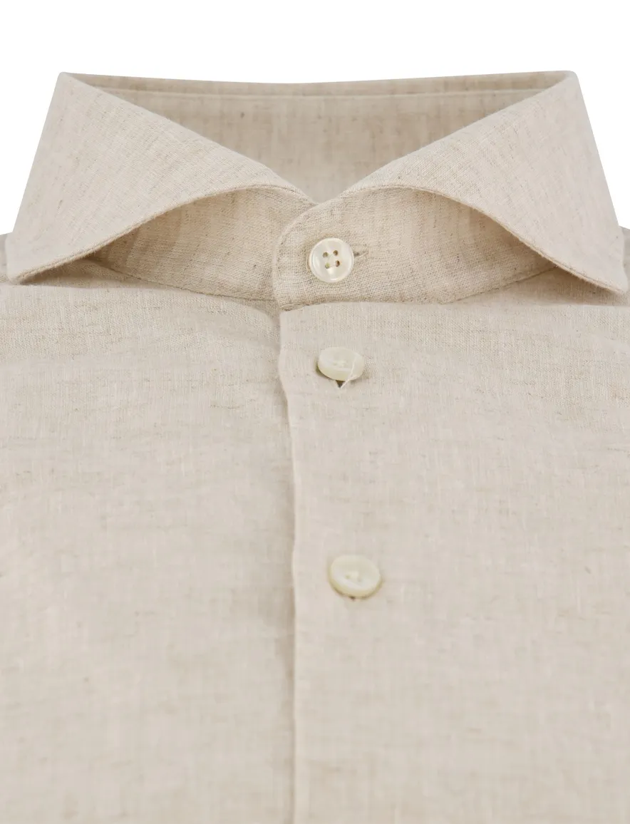John Miller tailored fit overhemd beige effen