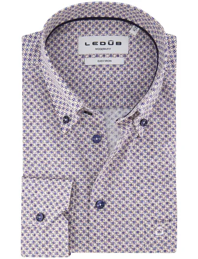 Ledub Ledub overhemd easy iron katoen geprint donkerblauw