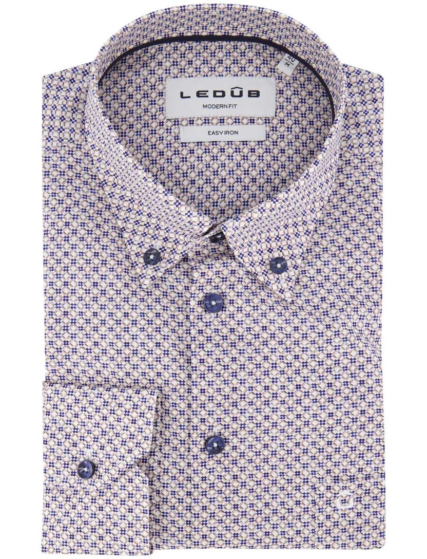 Ledub easy iron overhemd katoen geprint