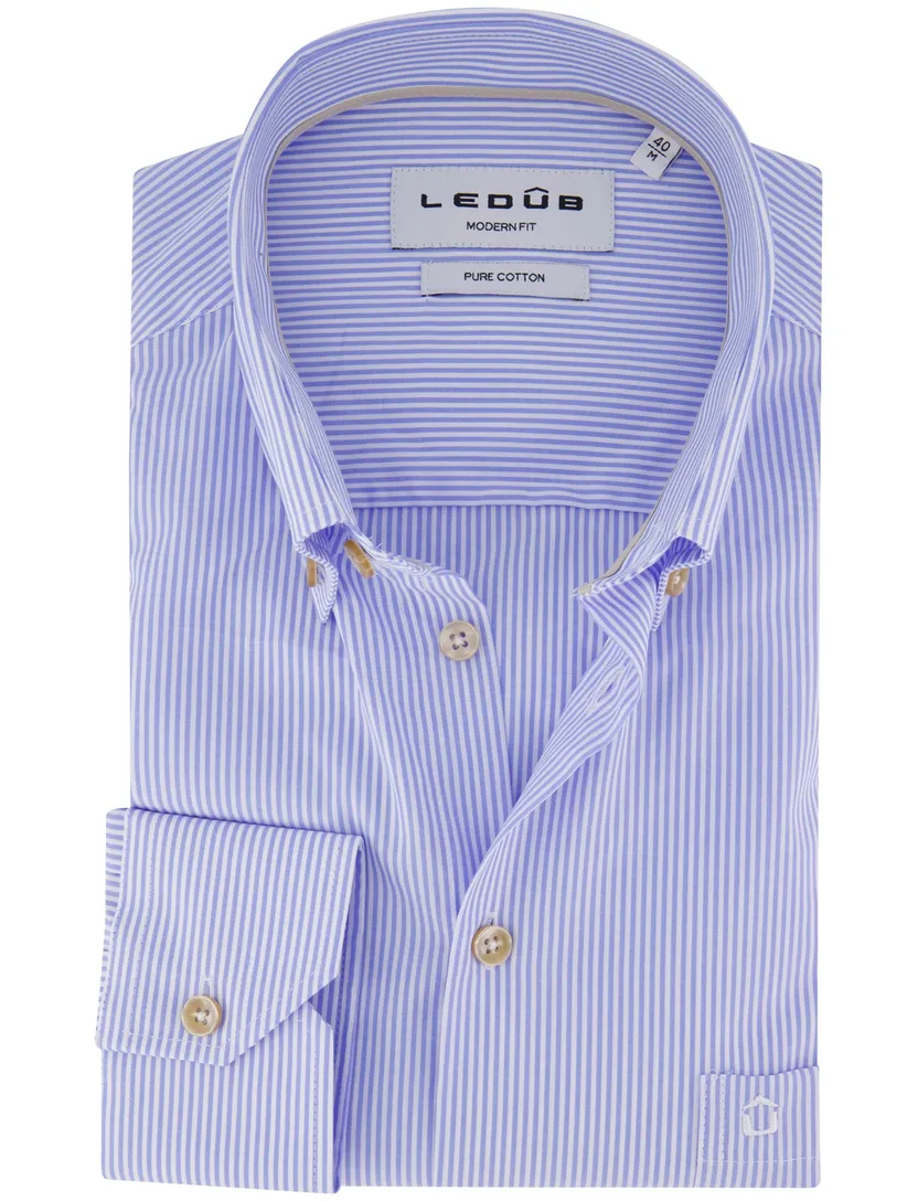 Ledub overhemd blauw gestreept button-down
