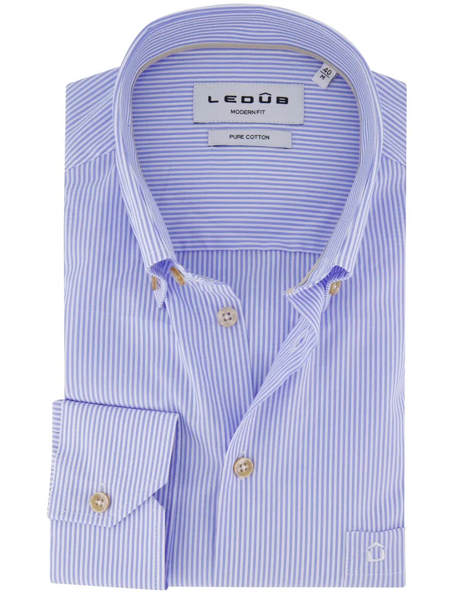 Ledub overhemd blauw gestreept met borstzak