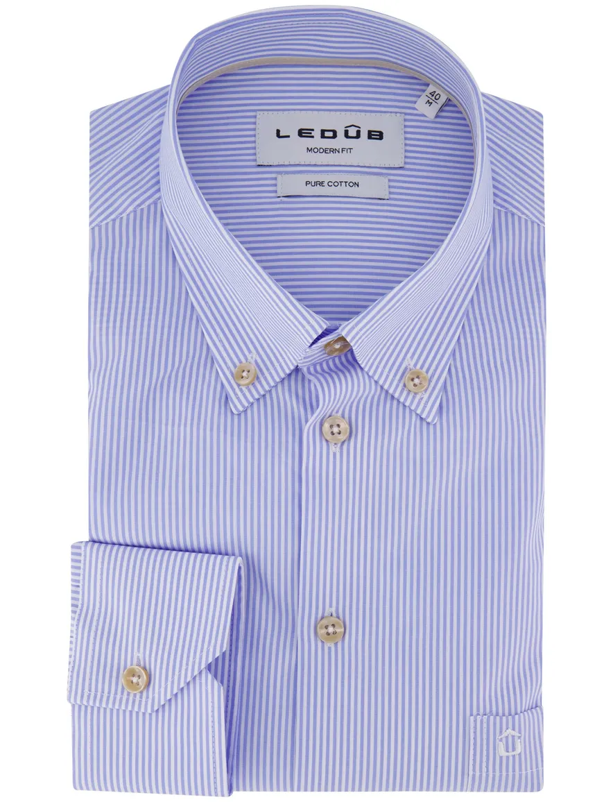 Ledub overhemd blauw gestreept met borstzak