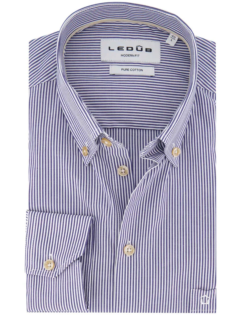 Ledub overhemd donkerblauw gestreep button-down