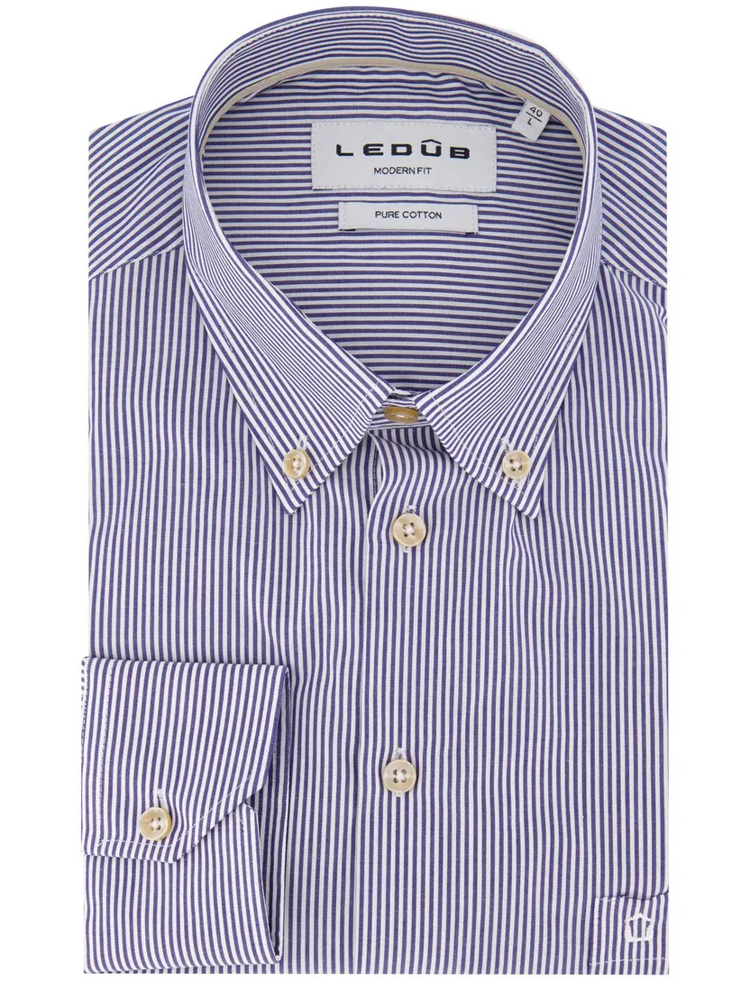 Ledub overhemd donkerblauw gestreep button-down