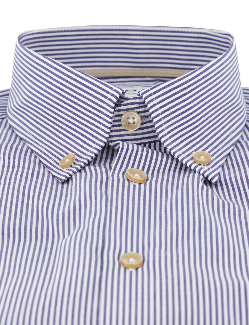 Ledub overhemd donkerblauw gestreep button-down