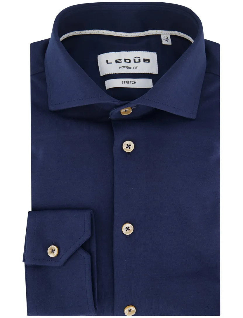 katoenen Ledub overhemd donkerblauw effen normale fit