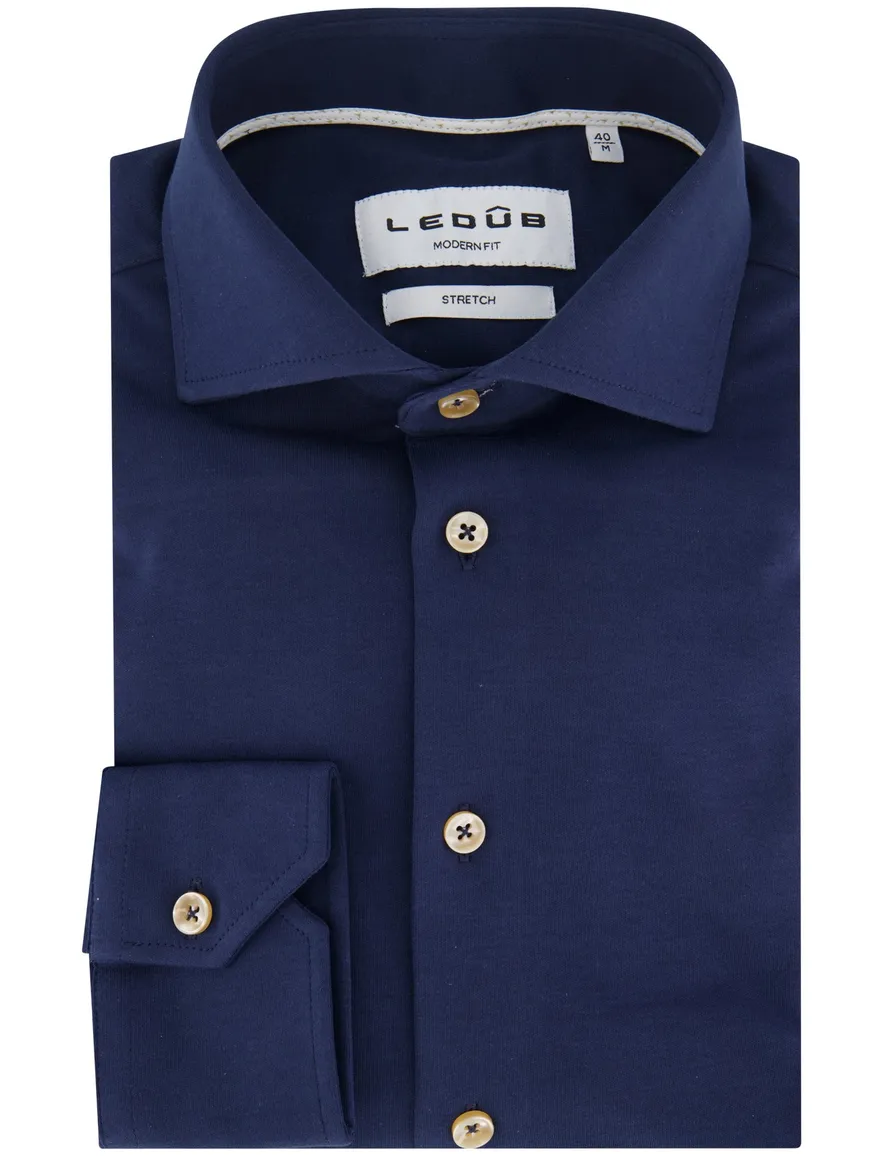 Ledub overhemd donkerblauw stretch knitted