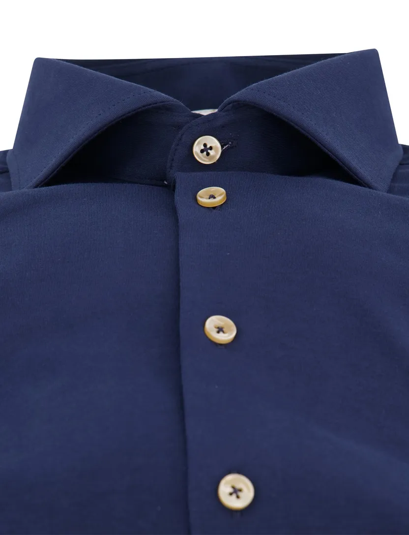 katoenen Ledub overhemd donkerblauw effen normale fit