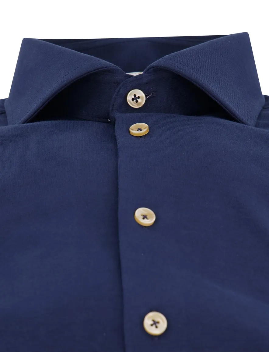 Ledub overhemd donkerblauw stretch knitted