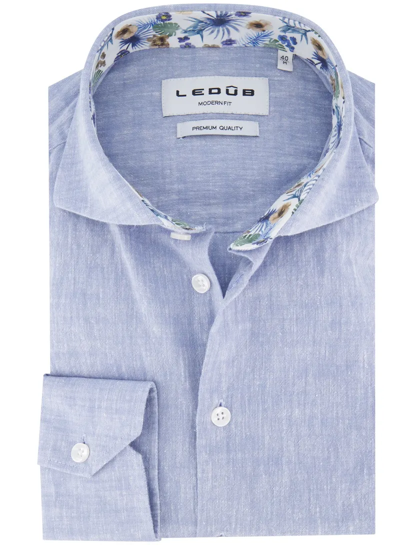lichtblauw overhemd Ledub wide collar lange mouw