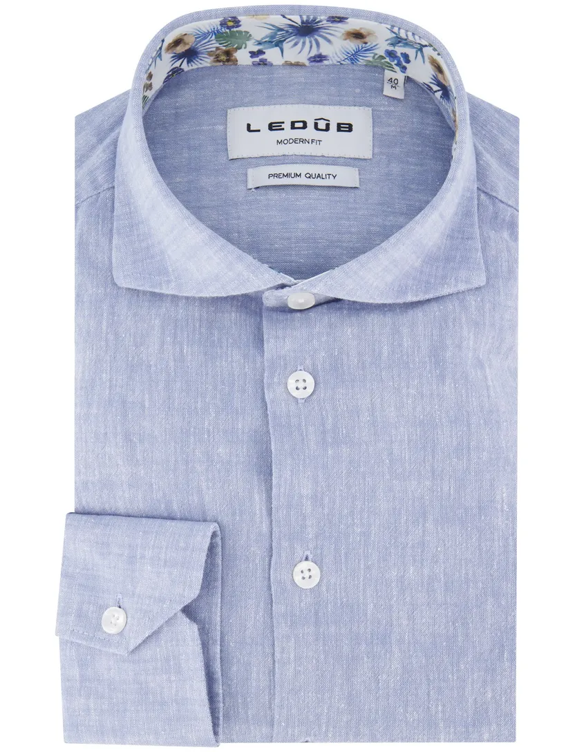 lichtblauw overhemd Ledub wide collar lange mouw