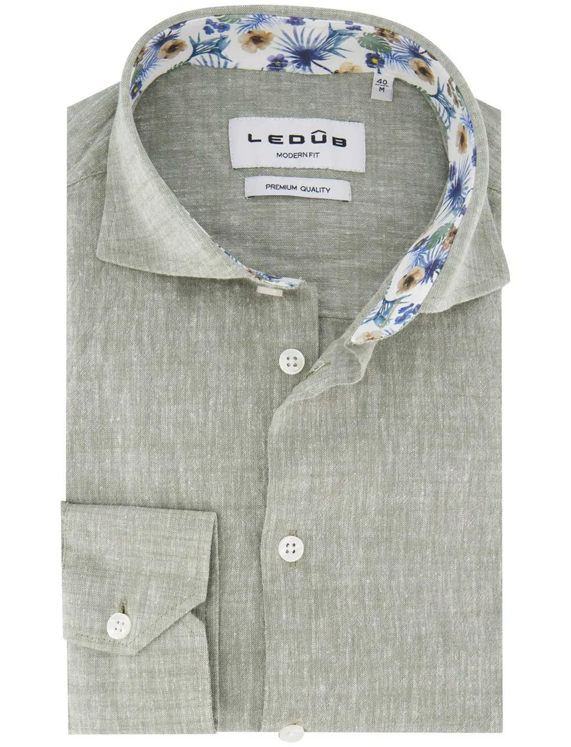 Ledub overhemd groen wide collar lange mouw