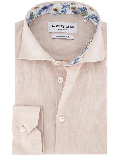 Ledub Overhemd Ledub beige modern fit wide collar