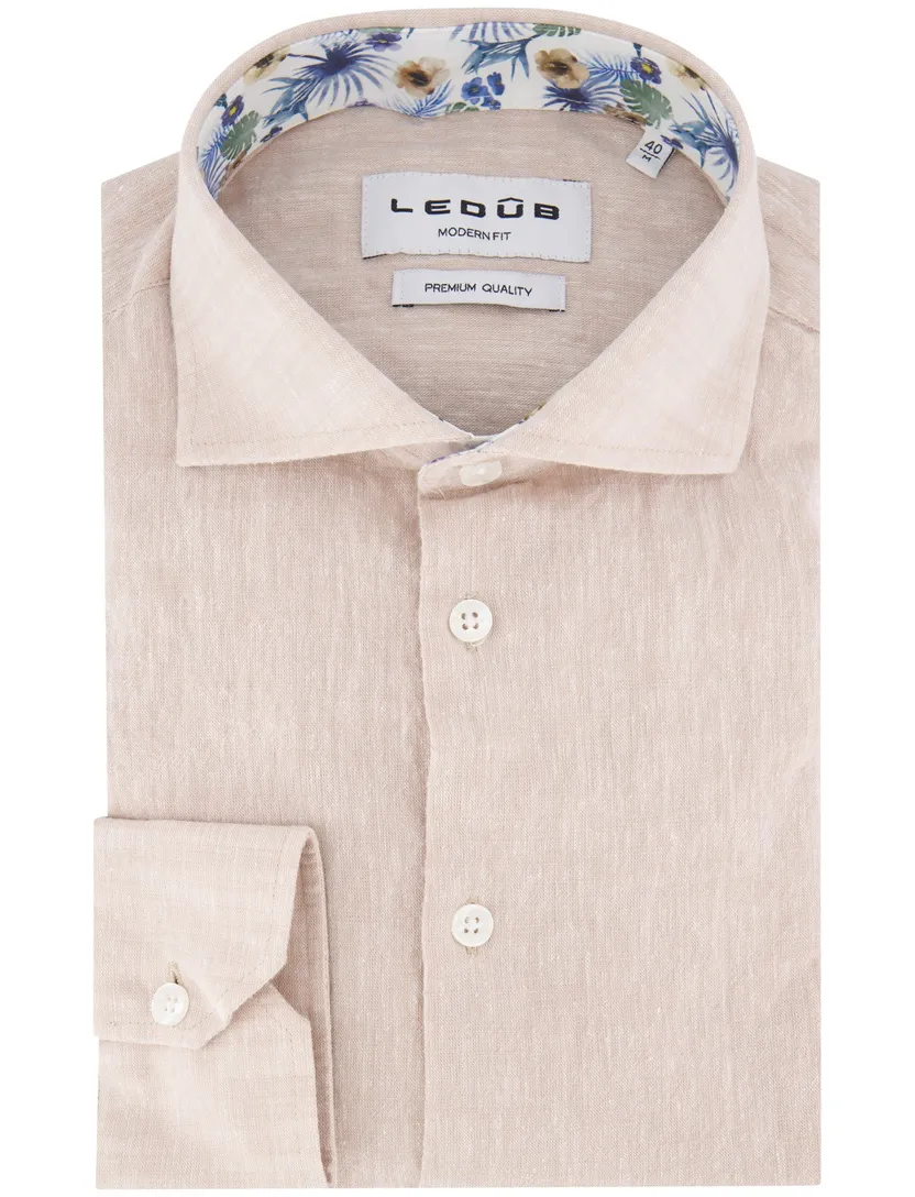 Overhemd Ledub beige modern fit wide collar