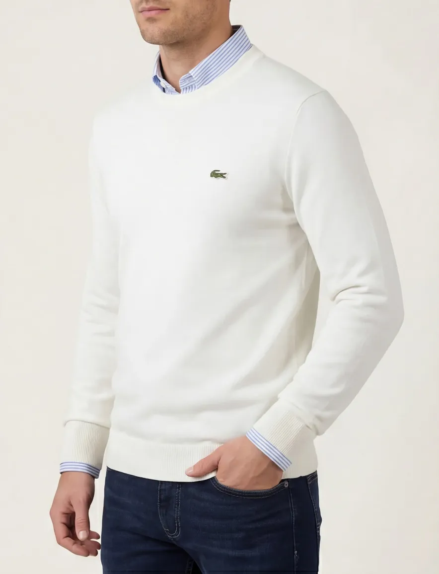 Lacoste ronde hals sweater wit regular fit