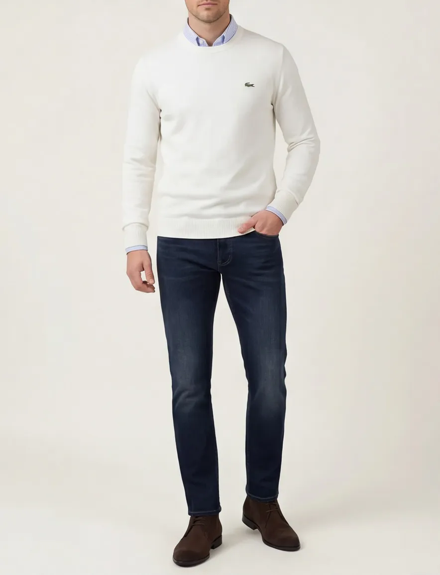 Lacoste ronde hals sweater wit regular fit