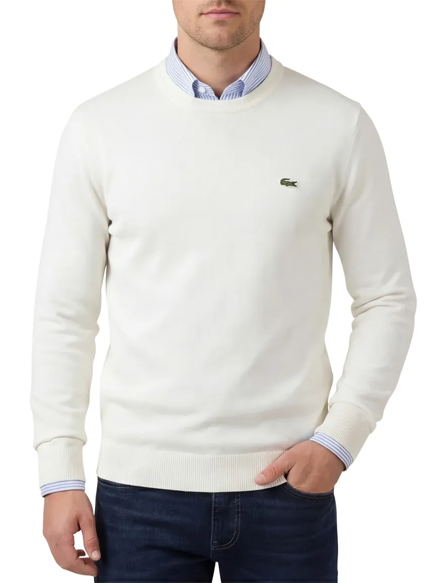 Lacoste ronde hals sweater wit regular fit