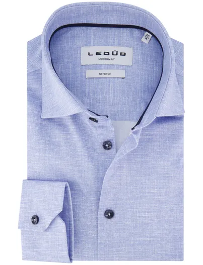 Ledub Ledub mouwlengte 7 overhemd blauw gemêleerd