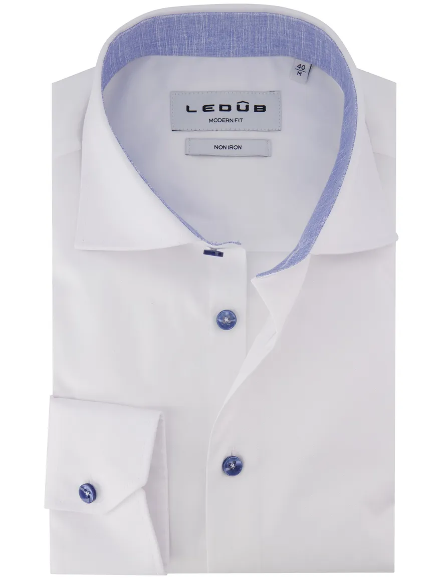 Mouwlengte 7 overhemd Ledub wit wide collar