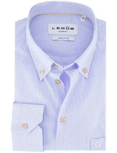 Ledub Mouwlengte 7 overhemd Ledub blauw strepen borstzak