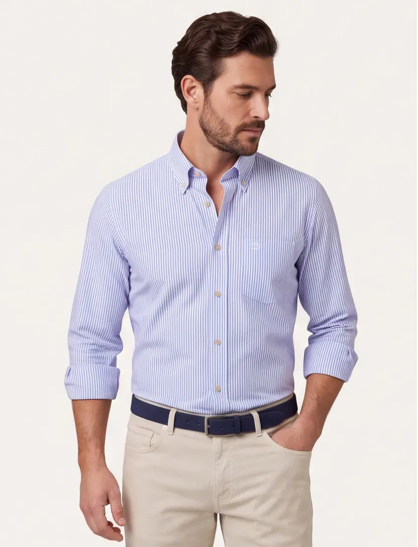 Mouwlengte 7 overhemd Ledub lichtblauw strepen button-down