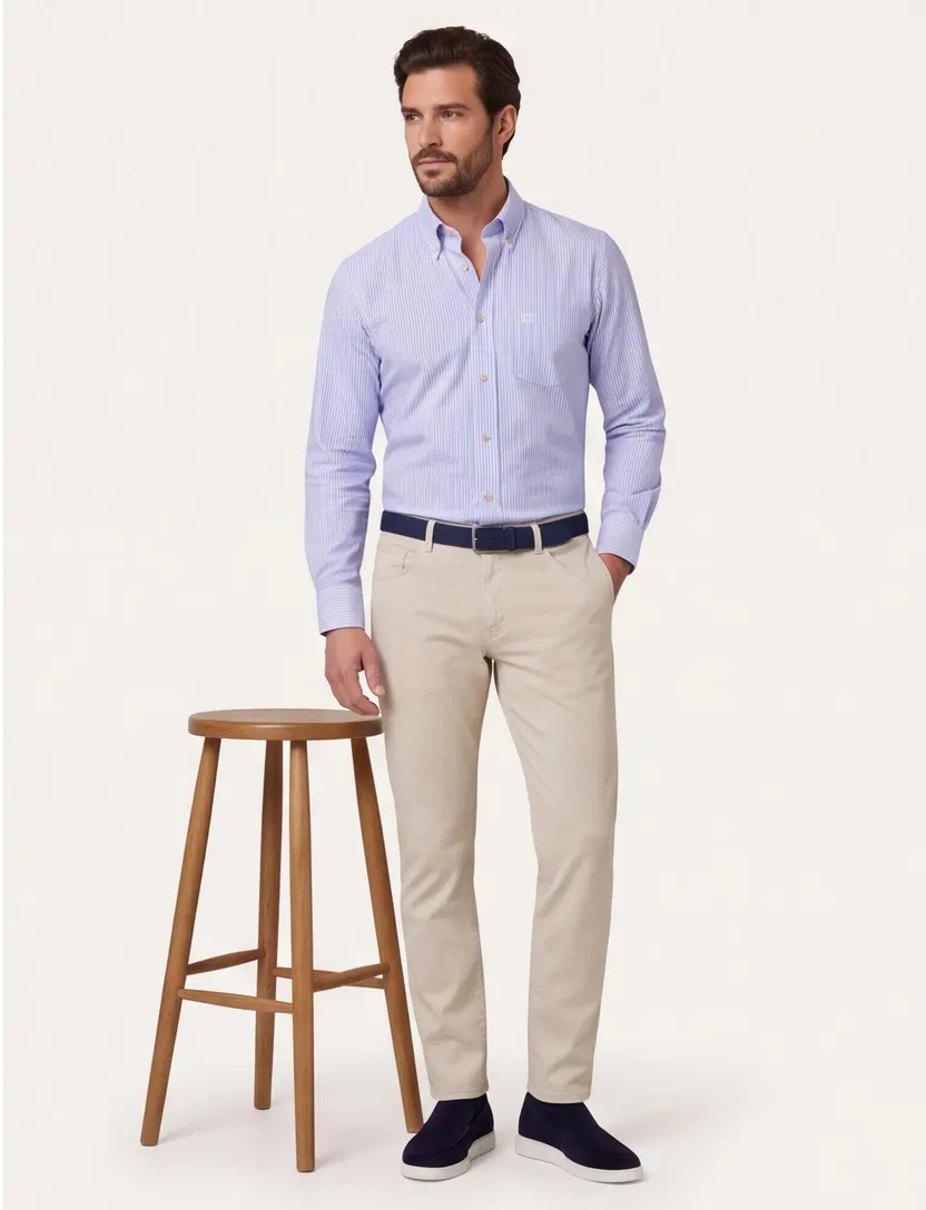 Mouwlengte 7 overhemd Ledub lichtblauw strepen button-down