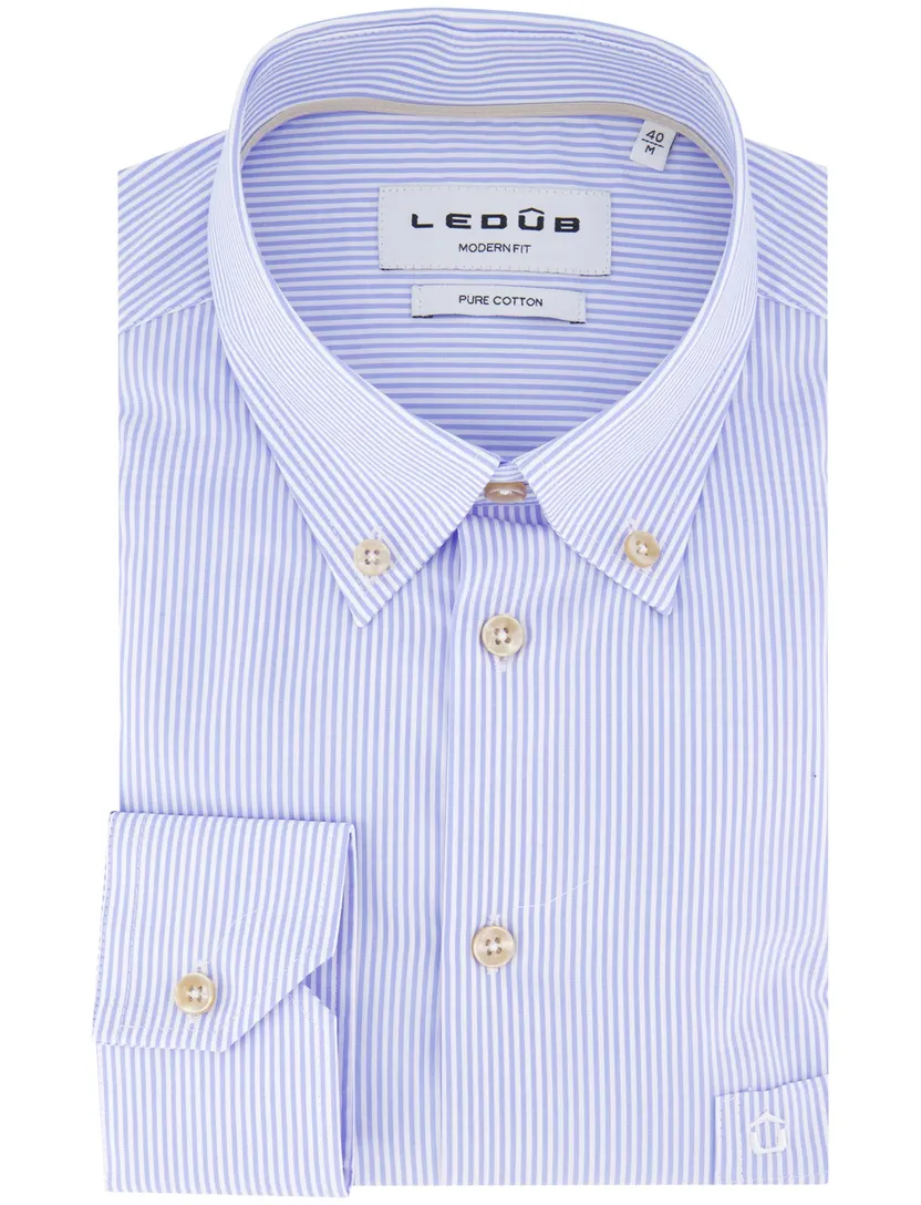 Mouwlengte 7 overhemd Ledub lichtblauw strepen button-down