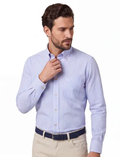 Ledub Mouwlengte 7 overhemd Ledub lichtblauw strepen button-down