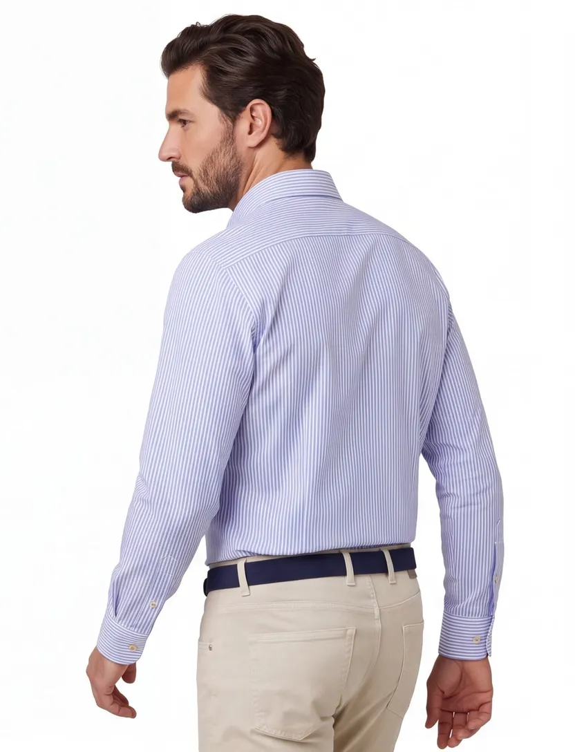 Mouwlengte 7 overhemd Ledub lichtblauw strepen button-down
