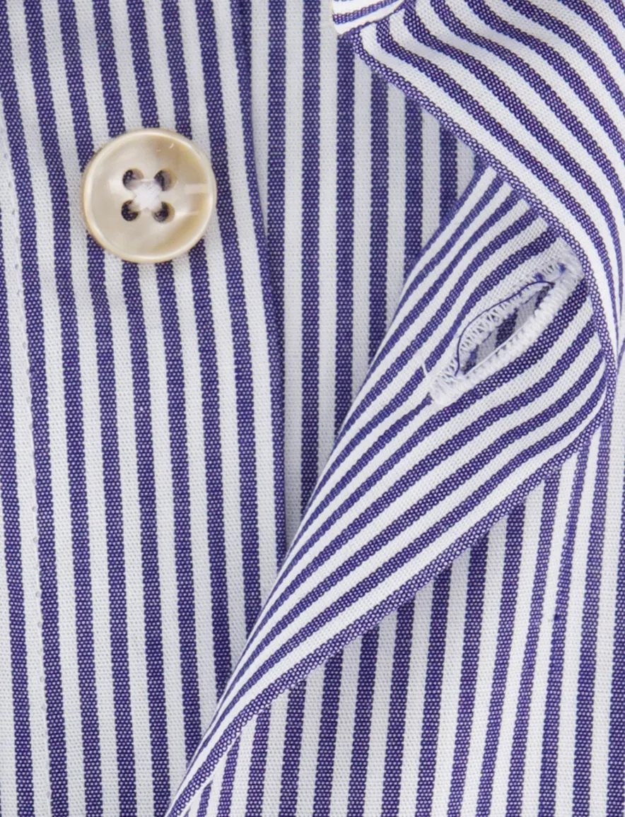Mouwlengte 7 overhemd Ledub gestreept donkerblauw borstzak