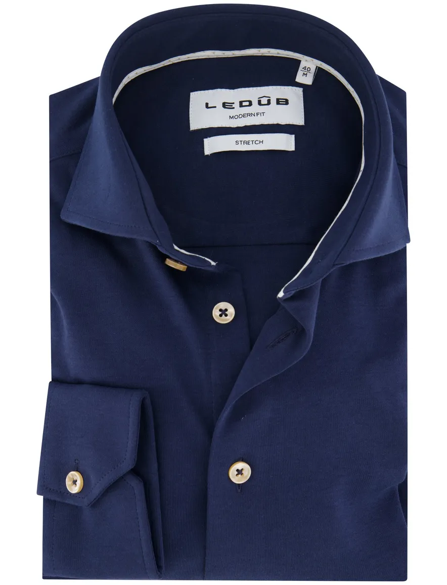 Ledub mouwlengte 7 overhemd donkerblauw stretch