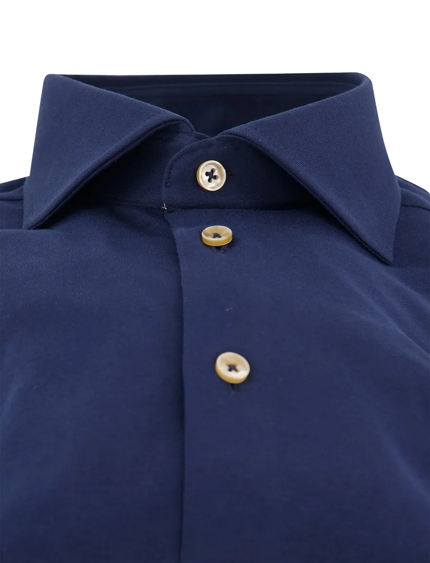 Ledub mouwlengte 7 overhemd donkerblauw stretch