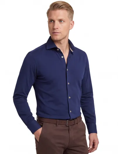Ledub katoenen Ledub mouwlengte 7 overhemd effen donkerblauw
