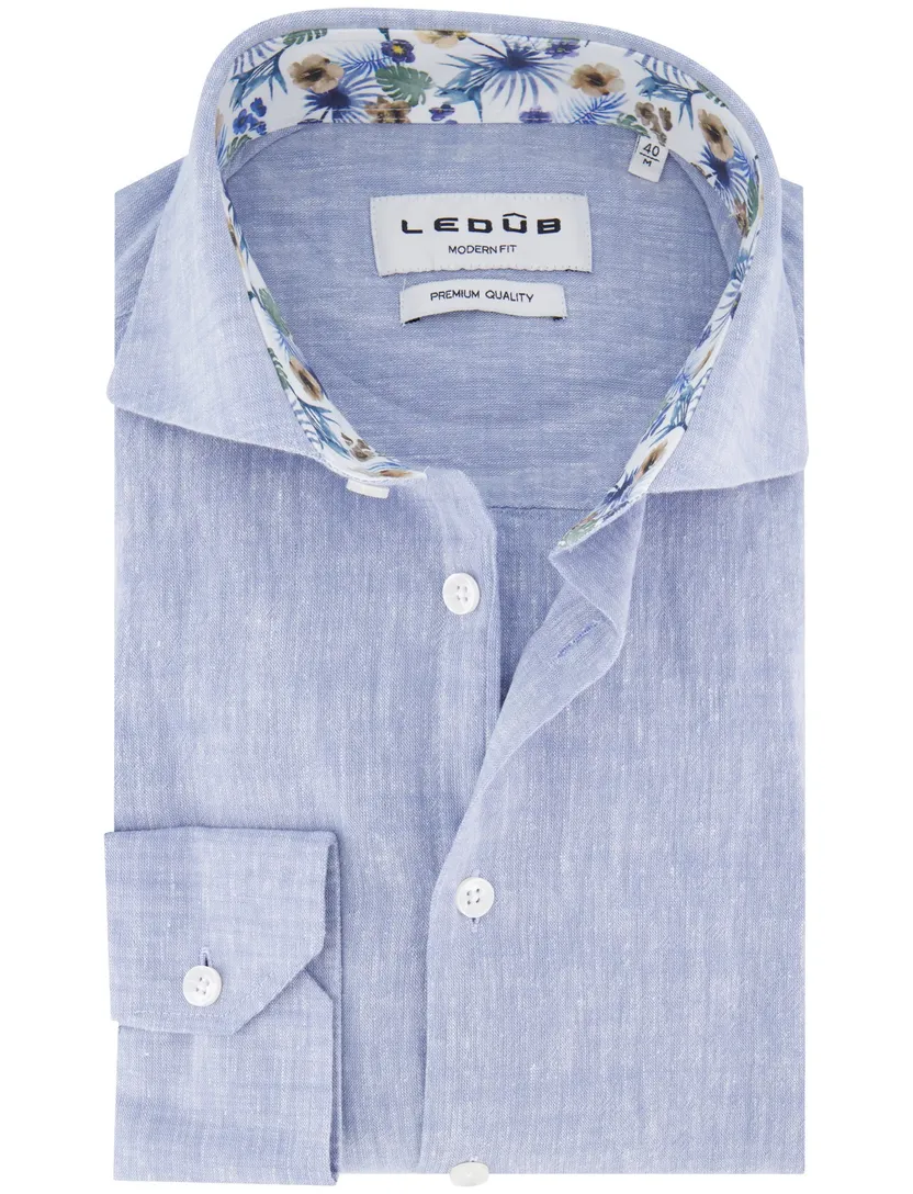 Lichtblauw overhemd Ledub mouwlengte 7 wide collar