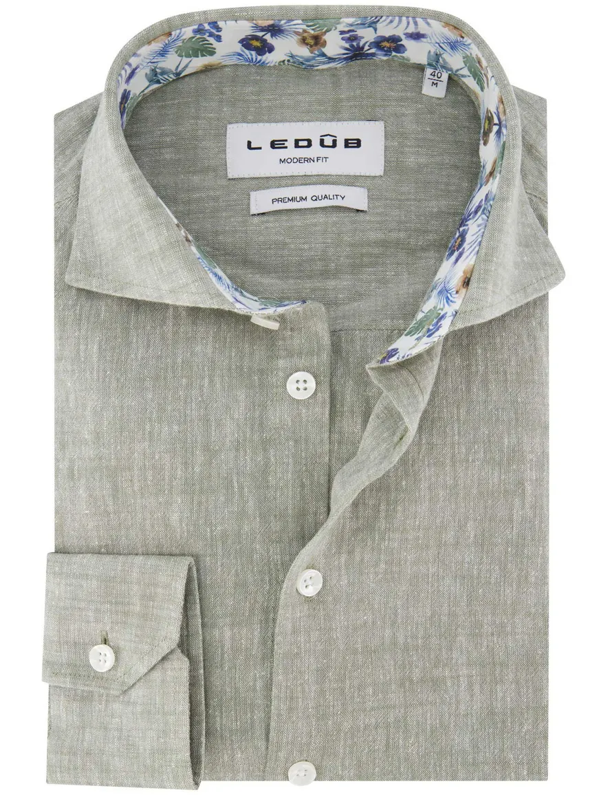Mouwlengte 7 overhemd groen Ledub wide collar