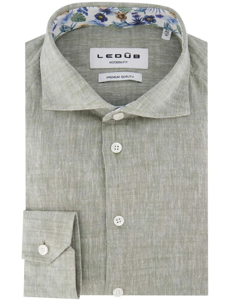 Mouwlengte 7 overhemd groen Ledub wide collar