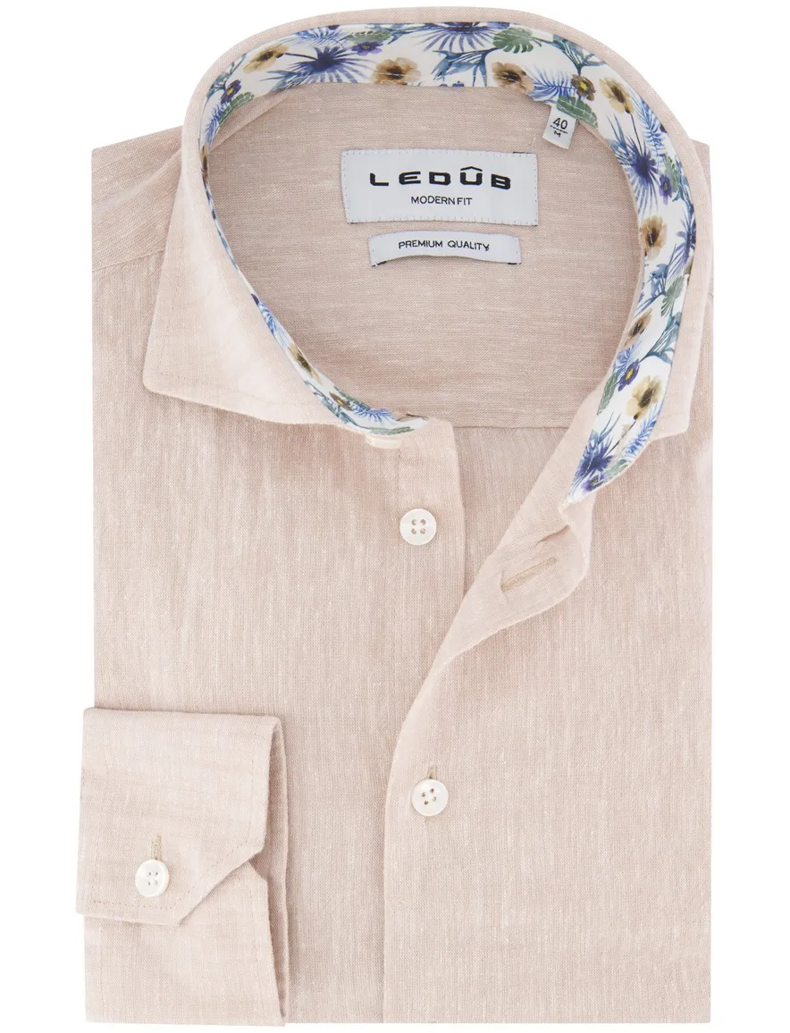 Mouwlengte 7 overhemd beige Ledub wide collar