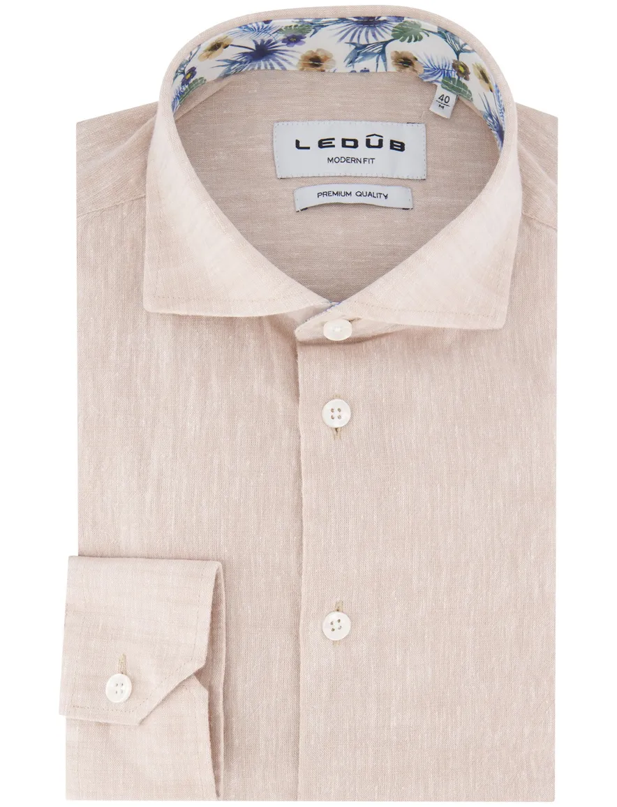 Mouwlengte 7 overhemd beige Ledub wide collar