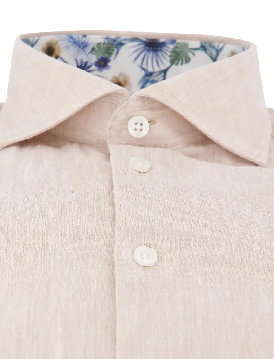 Mouwlengte 7 overhemd beige Ledub wide collar