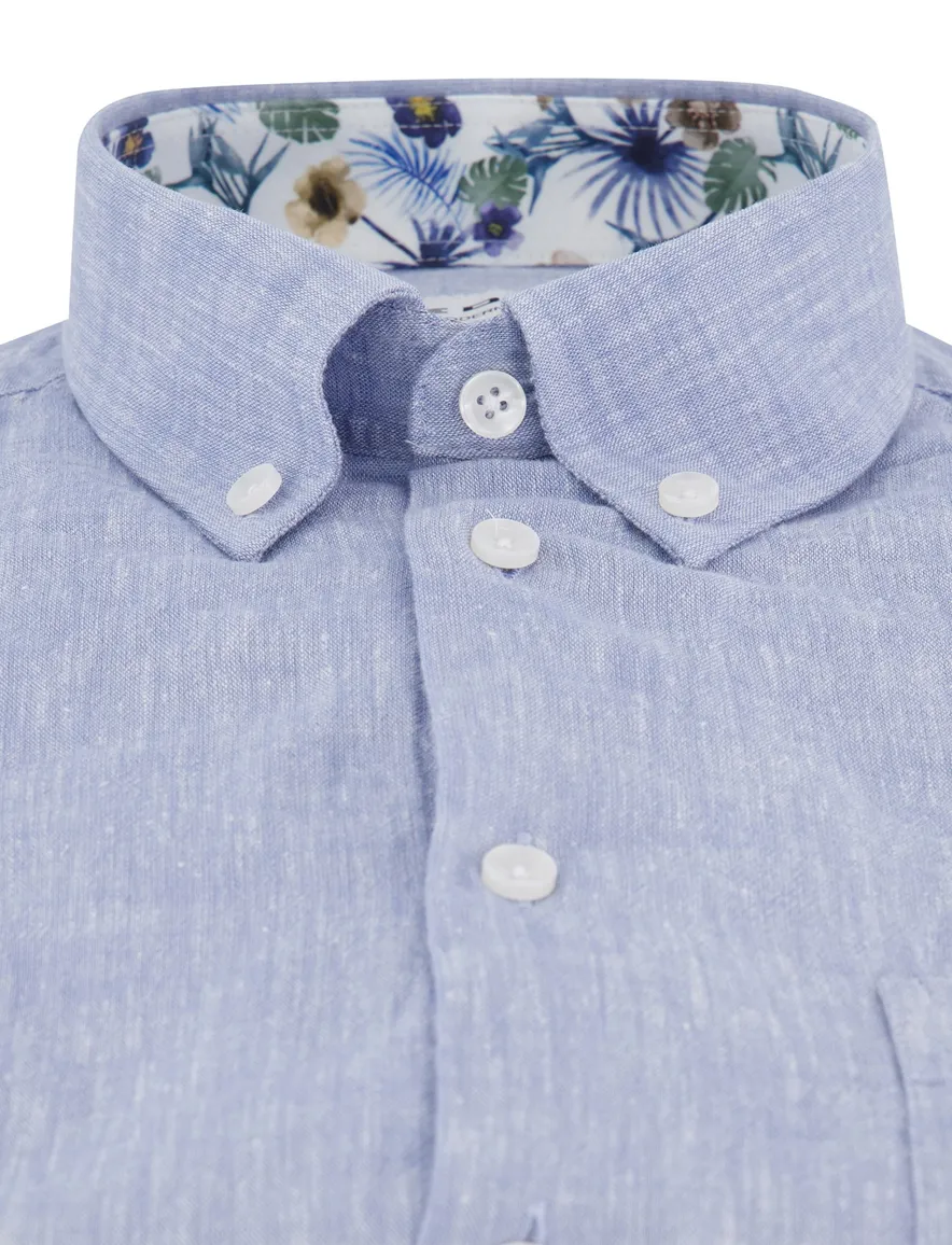 Ledub korte mouw overhemd gemeleerd blauw