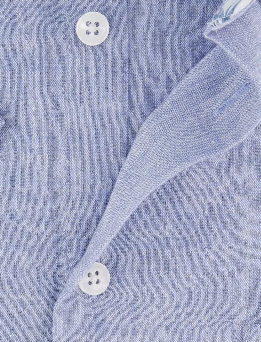 katoenen Ledub korte mouw overhemd blauw gemeleerd