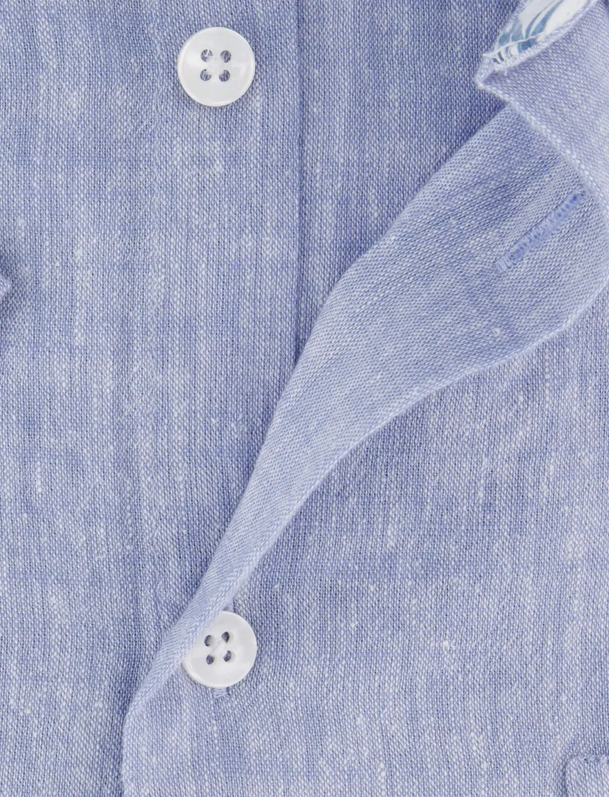 Ledub korte mouw overhemd gemeleerd blauw normale fit