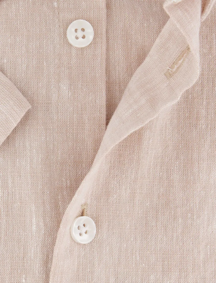 Ledub korte mouw overhemd beige gemeleerd normale fit